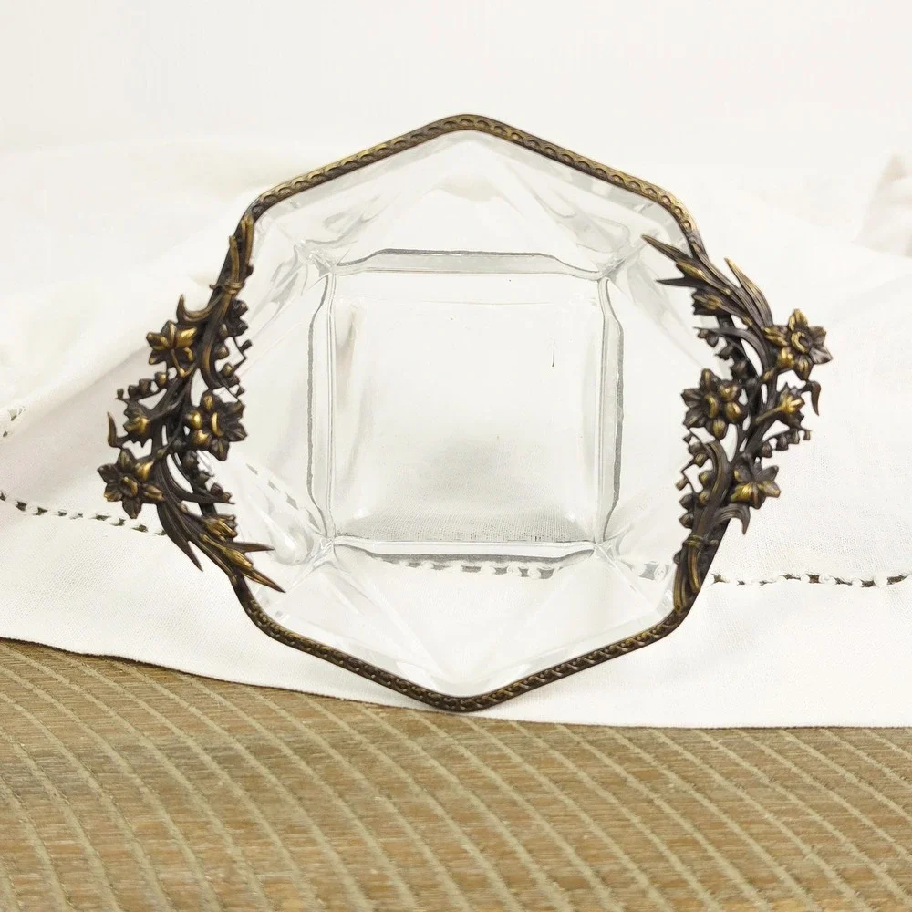 Vintage Candy Dish with Ornate Handles, Decorative Cache Bowl, Trinket Dish